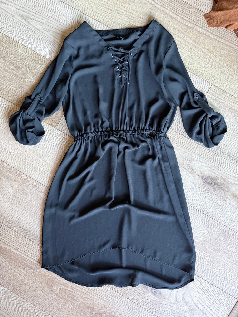 Wassio Black Lace-Up Waist Dress